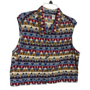 Vintage Sun River Aztec Print Cotton Vest Shirt